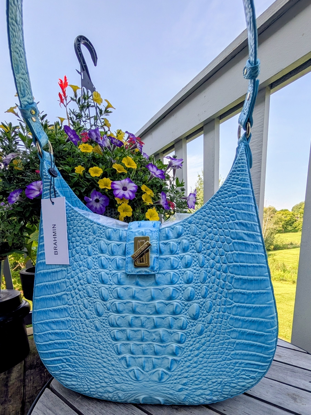 NWT Brahmin Fallon TROPIC BLUE MELBOURNE Gen Leather Shoulder Bag w/ Tail 🩵